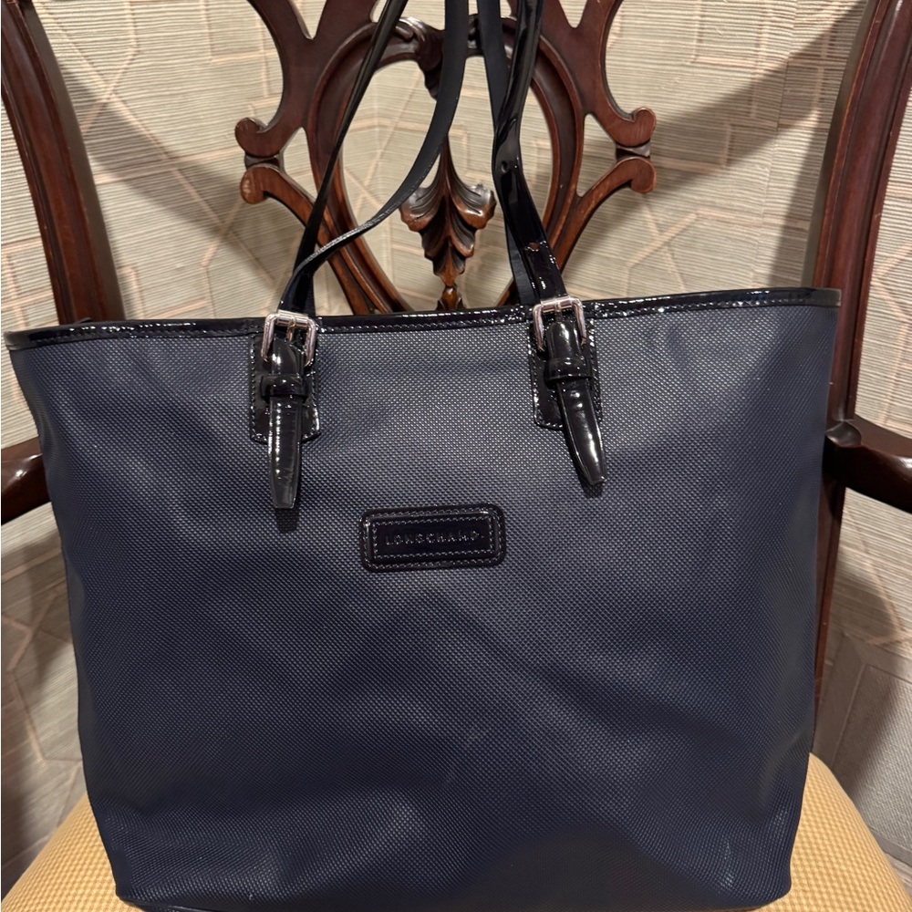 Longchamp Blue Tote Bag with Leather Handles